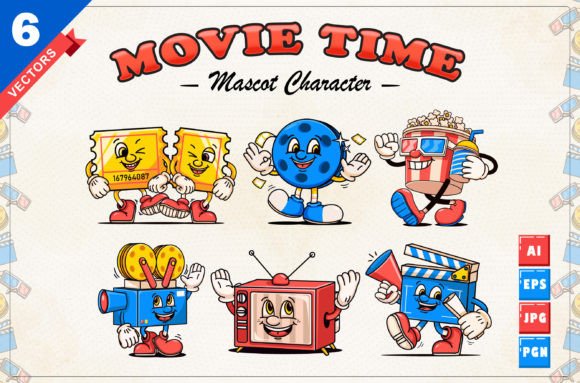 Download Movie Time, Retro Mascot Characters - Movie Collection
